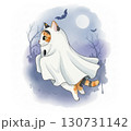A Calico cat wear a ghost veil 130731142
