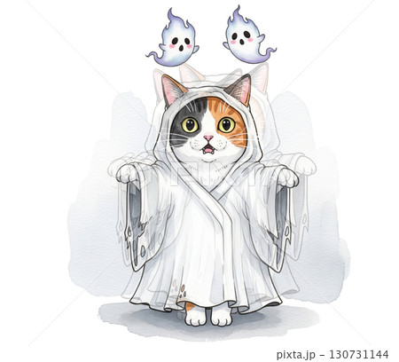 A Calico cat wear a tattered cloak look like ghost 130731144