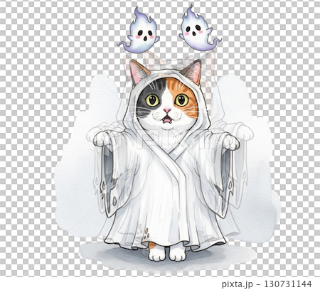 A Calico cat wear a tattered cloak look like ghost 130731144