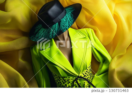 Vibrant Lime Hues Create a Striking Fashion Statement in a Stylish Ensemble Generative AI 130731463