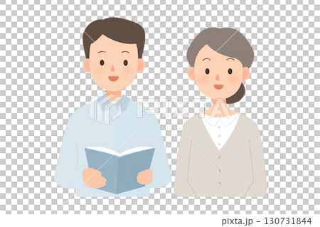 PNG剪貼畫，男人和女人在讀書的水彩插圖 130731844