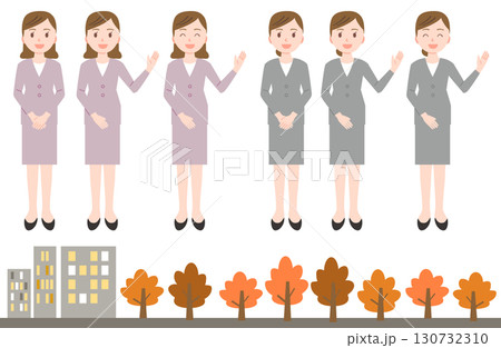 笑顔で指差しをするスーツの女性たち 130732310