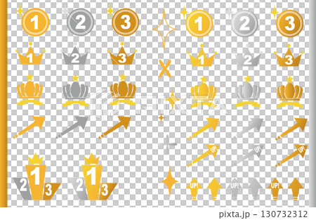 ゴールドのランキングと矢印のアイコンセット 130732312