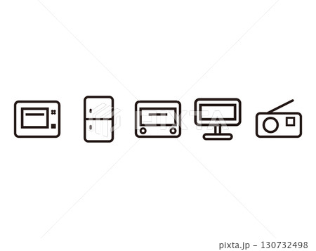 冷蔵庫、電子レンジ、トースター、テレビ、ラジオのアイコンのセット 冷蔵庫、電子レンジ、トースター、テレビ、ラジオのアイコンのセット 130732498