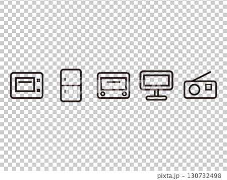 冷蔵庫、電子レンジ、トースター、テレビ、ラジオのアイコンのセット 冷蔵庫、電子レンジ、トースター、テレビ、ラジオのアイコンのセット 130732498