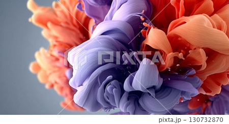 Fluid Motion in Abstract Art Vibrant Hues of Smoke Lavender, Peach Amber, and Blush Colors 130732870
