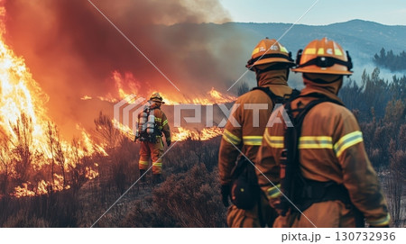 Brave Firefighters Courageously Battling a Blazing Inferno to Protect Lives and Property in Crisis 130732936