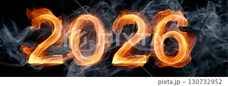 Dynamic 2026 A Stunning Stock Image of Fiery Orange Flames and Ethereal Smoke on Dark Background 130732952