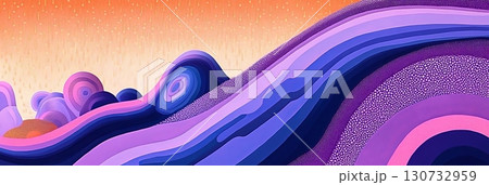 Surreal Dusk Layers with Abstract Hues and Geometric Shapes, Waves and Terrain in Art Nouveau Style 130732959