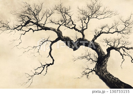 Captivating Ink Drawing of a Solitary Tree Showcasing Intricate Branches Generative AI 130733155