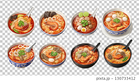 spicy prawn soup, Thai food set. illustration design spicy prawn soup, Thai food set. illustration design 130733412