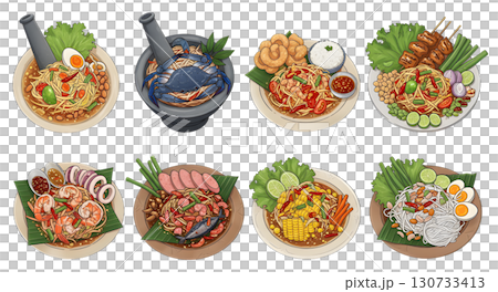 papaya salad Thai food set. illustration design 130733413
