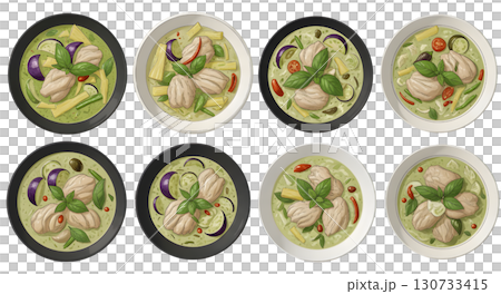 green curry, Thai food set. illustration design.	 130733415