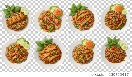 Pad kee mao Thai food set. illustration design 130733417
