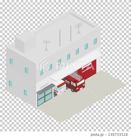 Isometric fire station building image Isometric fire station building image 130733528