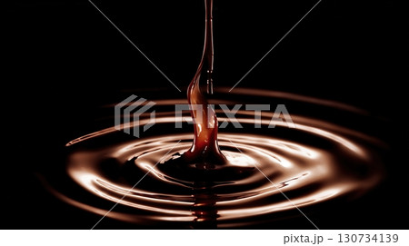 Drop of chocolate is falling into a pool of chocolate. Moody and dark atmosphere 130734139