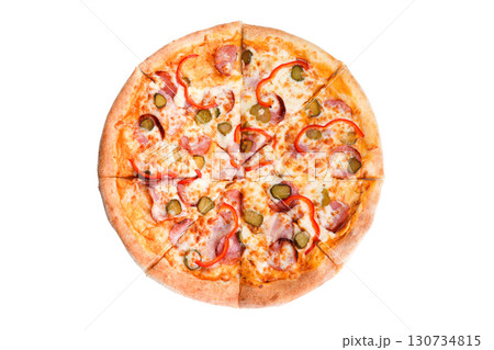 A delicious pizza isolated on a white background 130734815