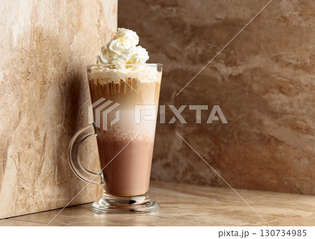 Layered chocolate cocktail with whipped cream. Layered chocolate cocktail with whipped cream. 130734985