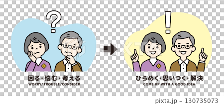 向量圖的祖父和祖母夫婦的麻煩已經解決_顏色 130735073