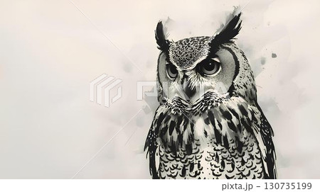 水墨画風 ミミズク 130735199