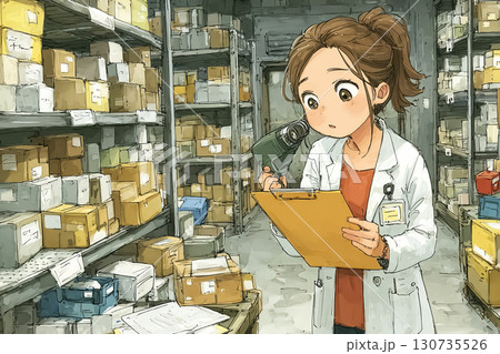 美優シリーズ：医薬品倉庫で検品作業をする美優　バーコードリーダー 130735526