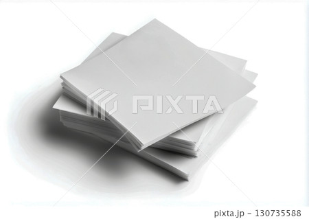A neat stack of clean, blank white paper sheets piled on a bright, isolated studio background. Ideal for office, design, or art projects. A neat stack of clean, blank white paper sheets piled on a bright, isolated studio background. Ideal for office, design, or art projects. 130735588