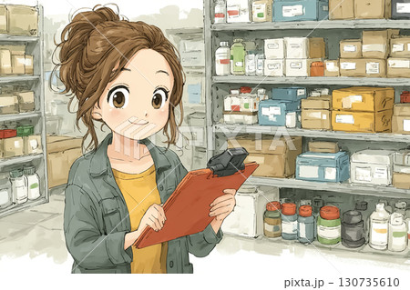 美優シリーズ：医薬品倉庫で検品作業をする美優 130735610