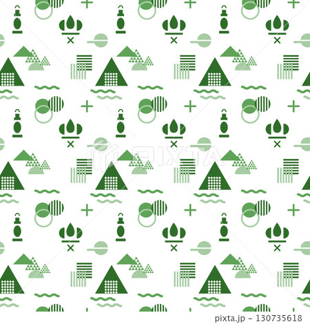 幾何学キャンプのシームレスパターン背景（グリーン系） 130735618