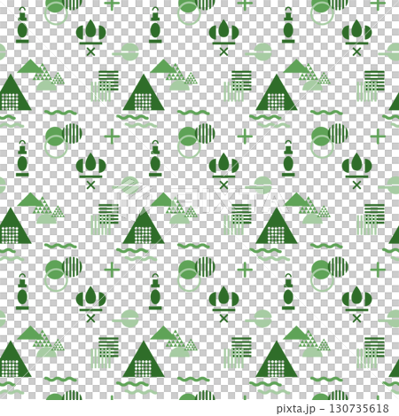 幾何学キャンプのシームレスパターン背景（グリーン系） 130735618