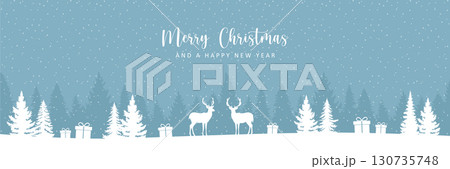 christmas winter border with deer in forest vector illustration 130735748