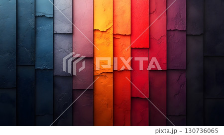 A colorful vibrant gradient background with rough textured vertical panels displays an abstract artistic pattern. 130736065