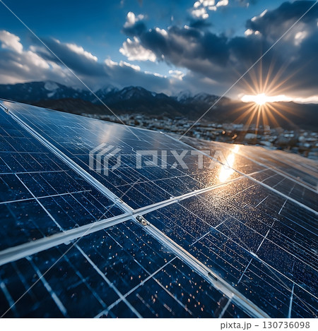 Solar cells convert sun rays into clean,...のイラスト素材 [130736098] - PIXTA