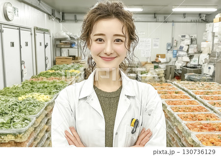 美優シリーズ：冷凍庫内の中央に商品パレット、美優が検品 130736129