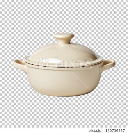 Elegant Beige Ceramic Casserole Dish with Lid and Handle, Perfect for Baking and Serving Delicious Meals 130736387