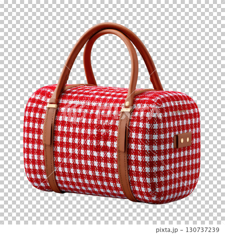 Stylish Red and White Checkered Handbag with Elegant Brown Straps for Fashion Lovers 130737239