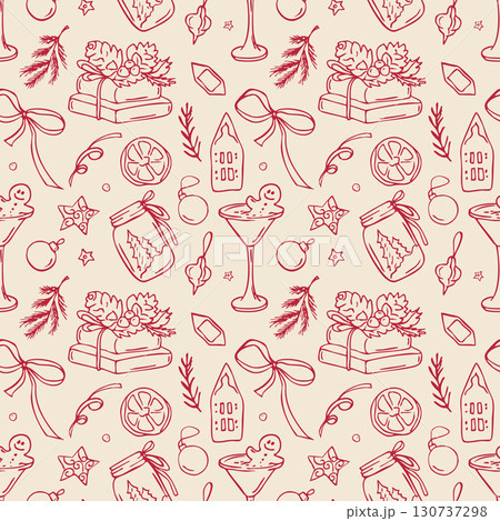 Seamless Pattern with red winter doodles Seamless Pattern with red winter doodles 130737298