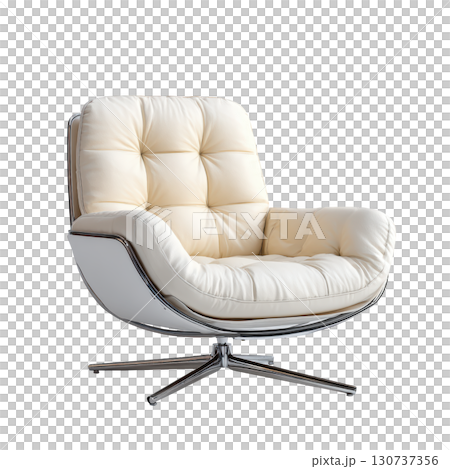 Modern Cream Leather Lounge Chair with Chrome Base and Soft Cushioning for Stylish Home Decor 130737356