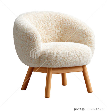 Cozy and Soft Cream Armchair with Rounded Shape and Wooden Legs for Comfortable Seating in Contemporary Space 130737390