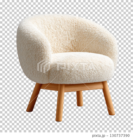Cozy and Soft Cream Armchair with Rounded Shape and Wooden Legs for Comfortable Seating in Contemporary Space 130737390