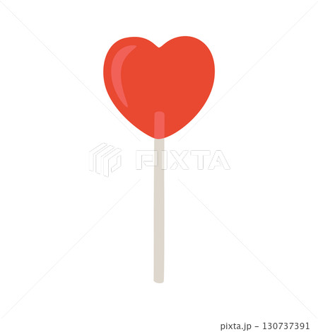 Cartoon groovy valentine heart shaped pink lollipop wrapped 130737391