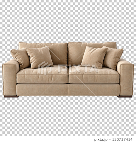 Modern beige sofa with plush cushions and cozy textures for stylish living room decor or interior design inspiration 130737414