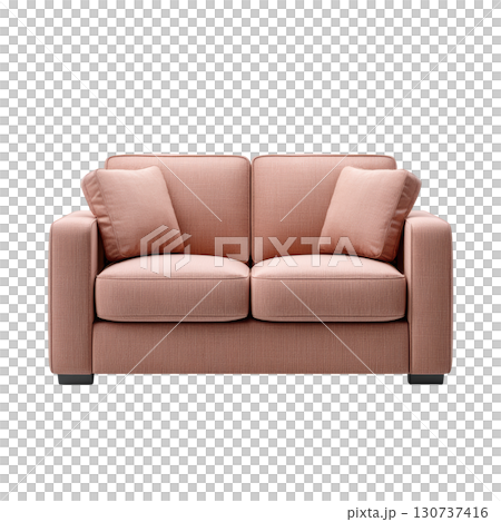 Modern Two-Seater Sofa in Soft Pink Upholstery for Stylish Living Room Decor and Furniture Arrangement Modern Two-Seater Sofa in Soft Pink Upholstery for Stylish Living Room Decor and Furniture Arrangement 130737416