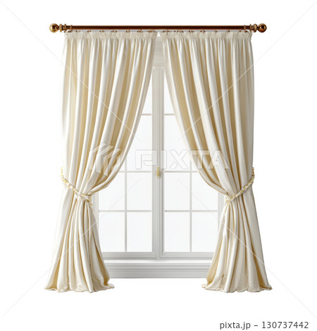 Elegant Cream Curtain Drapes Enhancing Bright Window in Stylish Interior Design Setting for Home Decor 130737442