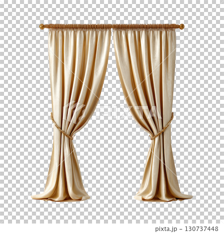 Elegant and Luxurious Cream Drapery Curtains with Tassels Designed for Interior Spaces in Soft Lighting Elegant and Luxurious Cream Drapery Curtains with Tassels Designed for Interior Spaces in Soft Lighting 130737448