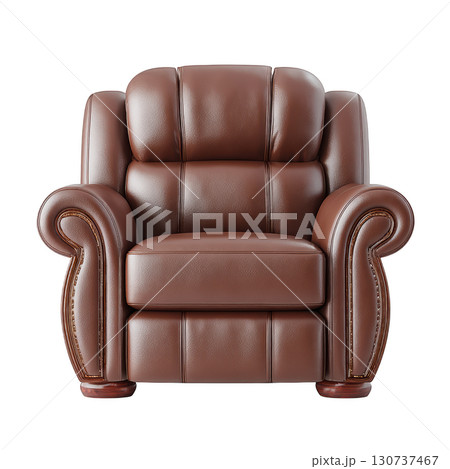 Cozy Brown Leather Armchair with Plush Cushions and Elegant Detailing for Living Room Comfort 130737467