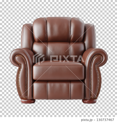 Cozy Brown Leather Armchair with Plush Cushions and Elegant Detailing for Living Room Comfort 130737467