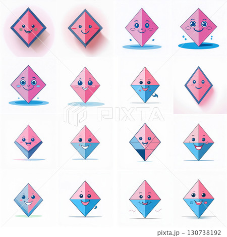 Flat art of a simple geometric Rhombus with a smiling face, minimalism style, clean lines, white background. Generative AI. 130738192