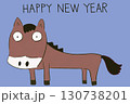 HAPPY NEW YEAR文字入り 馬の年賀状イラスト（水色背景） 130738201