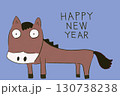 HAPPY NEW YEAR文字入り 馬の年賀状イラスト（水色背景） 130738238
