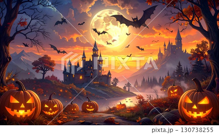 メルヘンチックなハロウィンナイトの背景素材 メルヘンチックなハロウィンナイトの背景素材 130738255